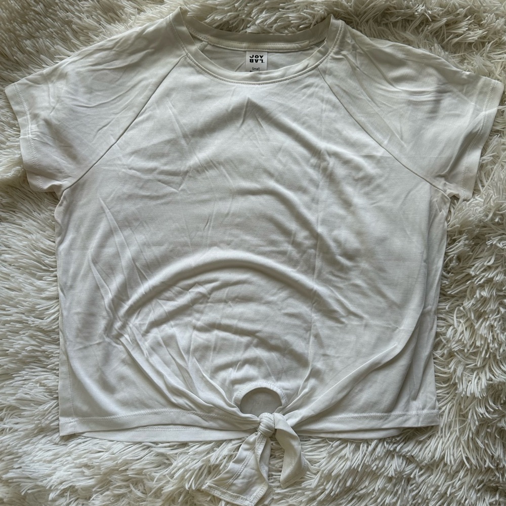 JoyLab Cream Tie-Front Short Sleeve Top
